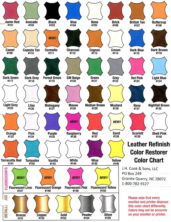 Leather Finish Color Restorer Color Chart – J.H. Cook & Sons, LLC.